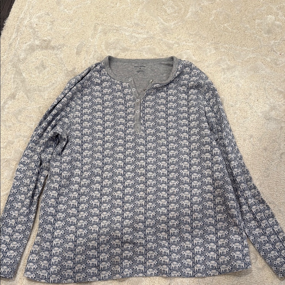 Roller rabbit Gray Elephant Print Long Sleeve Shirt